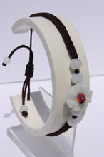Load image into Gallery viewer, Jade Flower Center Stone Brown Cord Bracelet

