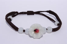 Load image into Gallery viewer, Jade Flower Center Stone Brown Cord Bracelet
