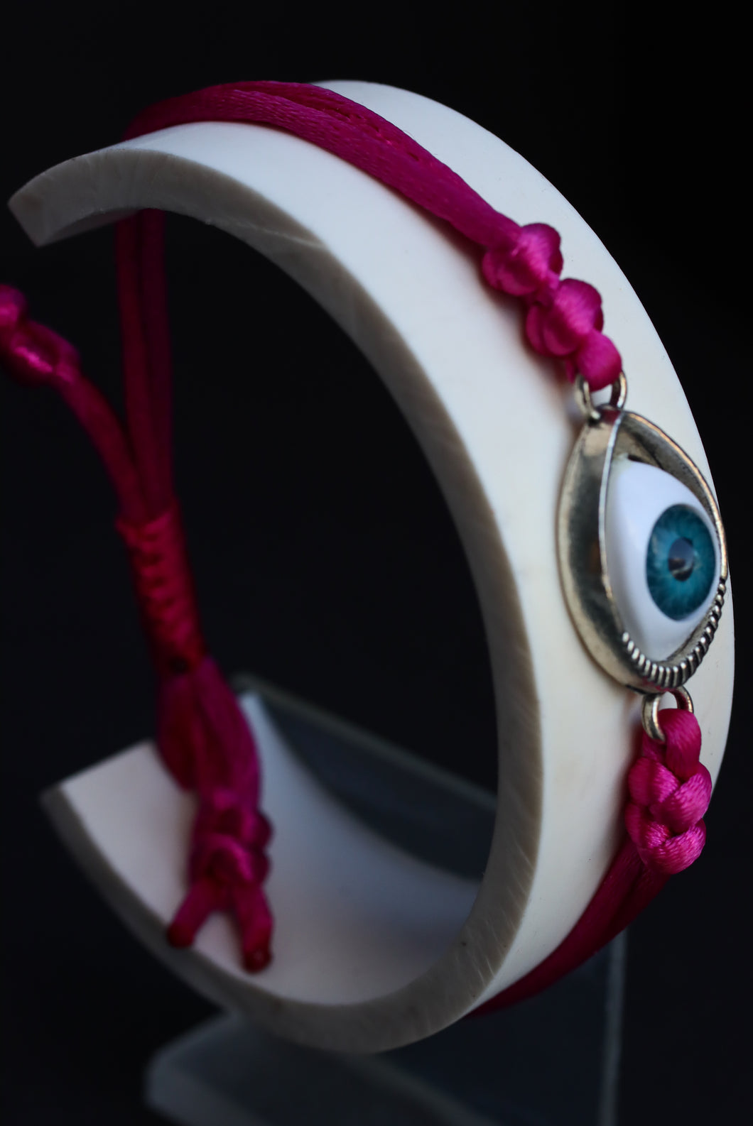 Evil Eye Fusia Knotted Cord Bracelet