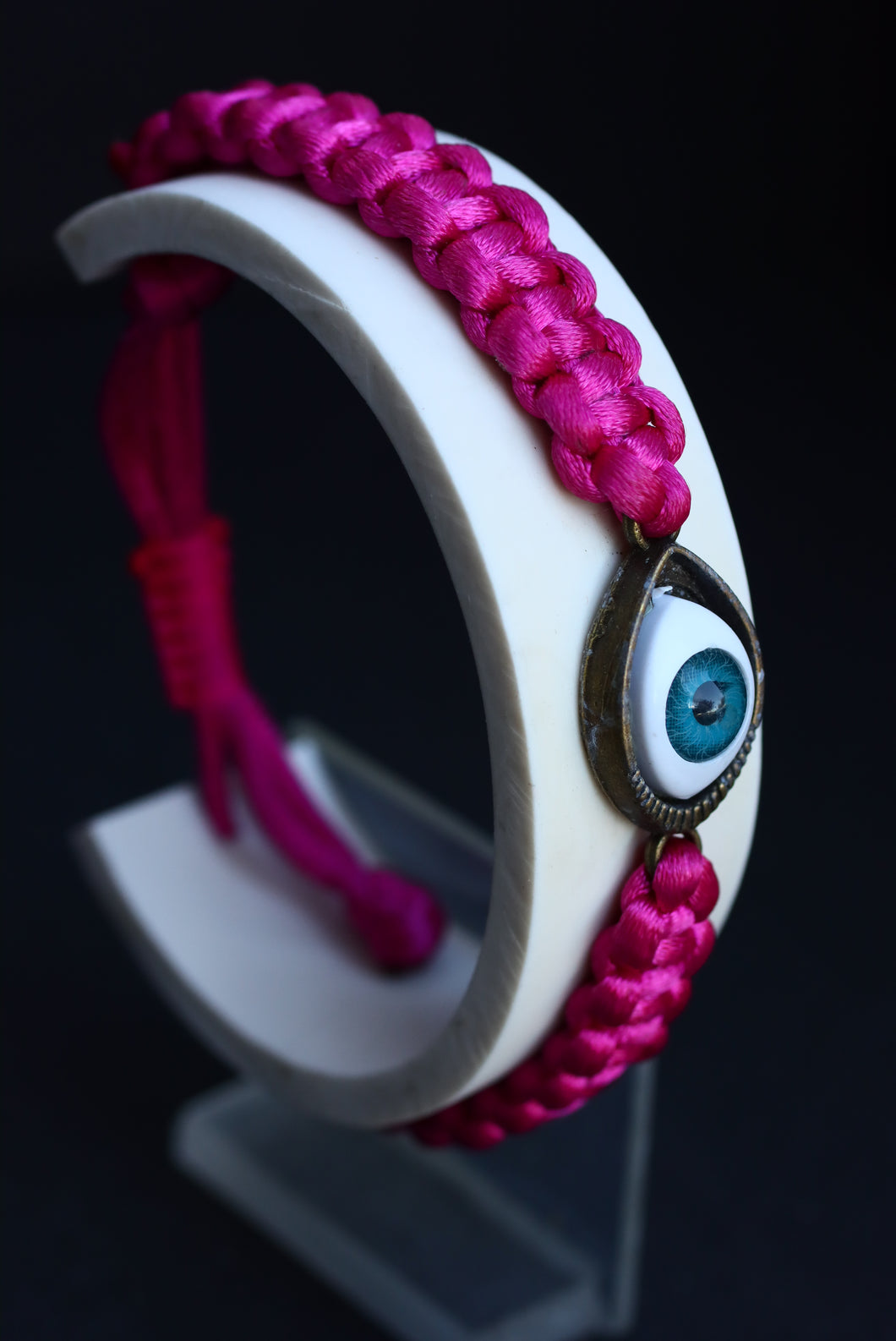 Evil Eye Fusia Braided Cord Bracelet