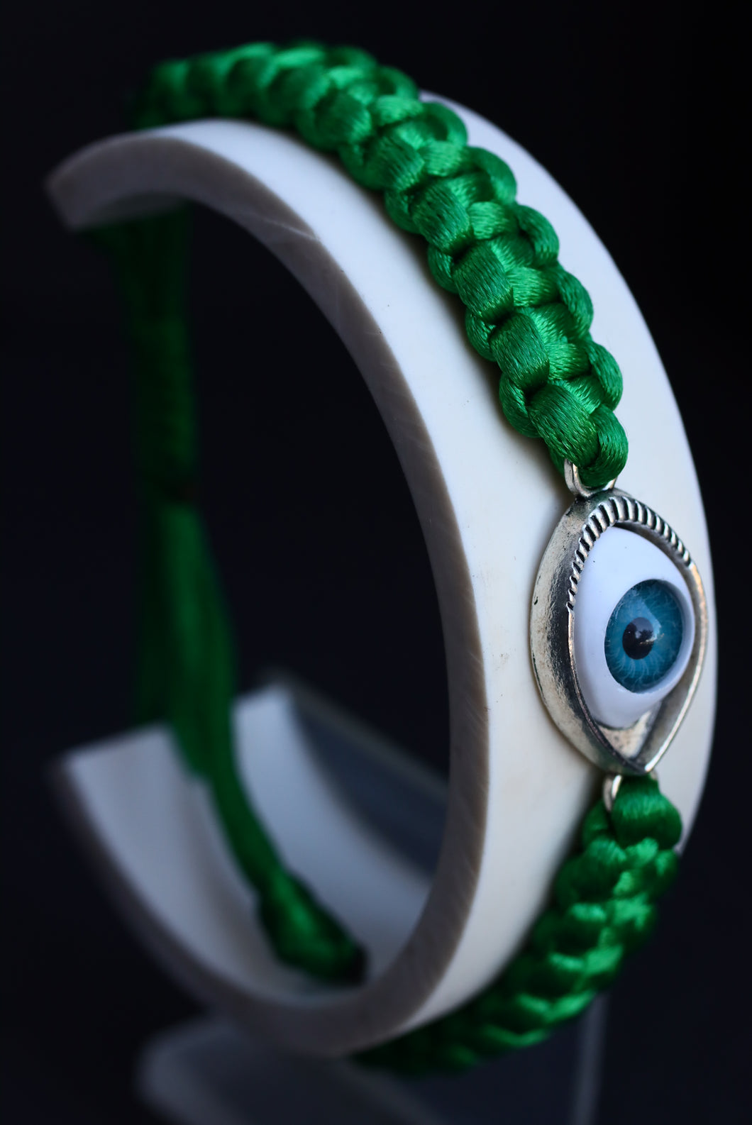 Evil Eye Green Braided Cord Bracelet