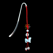 Load image into Gallery viewer, Silver Plated Hook Bookmark with Hanging Jade Dog
