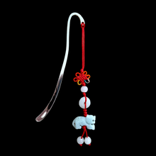 Load image into Gallery viewer, Silver Plated Hook Bookmark with Hanging Jade Dog
