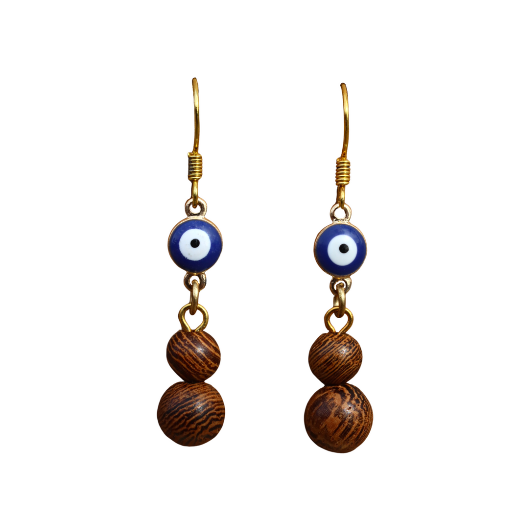 Wooden Evil Eye Earrings