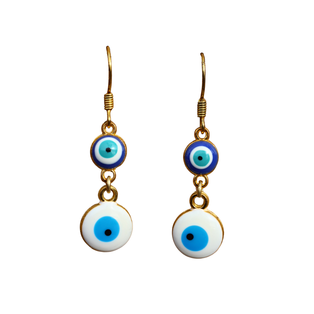 White & Blue Double Evil Eye Earrings