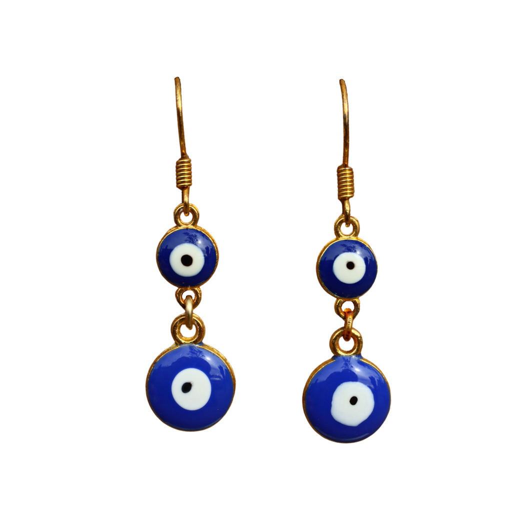 Blue Double Evil Eye Earrings