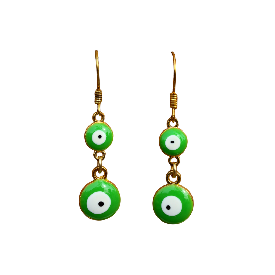 Neon Green Double Evil Eye Earrings