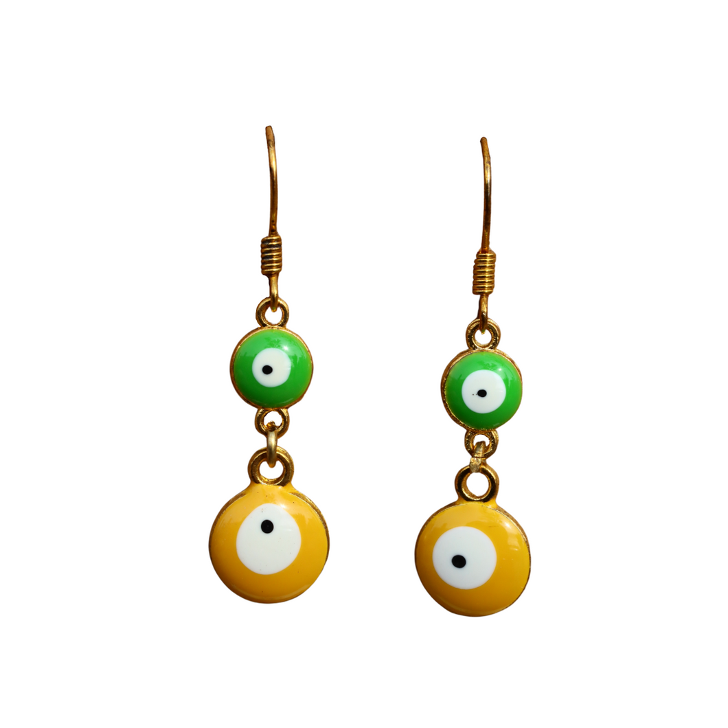 Green & Yellow Double Evil Eye Earrings