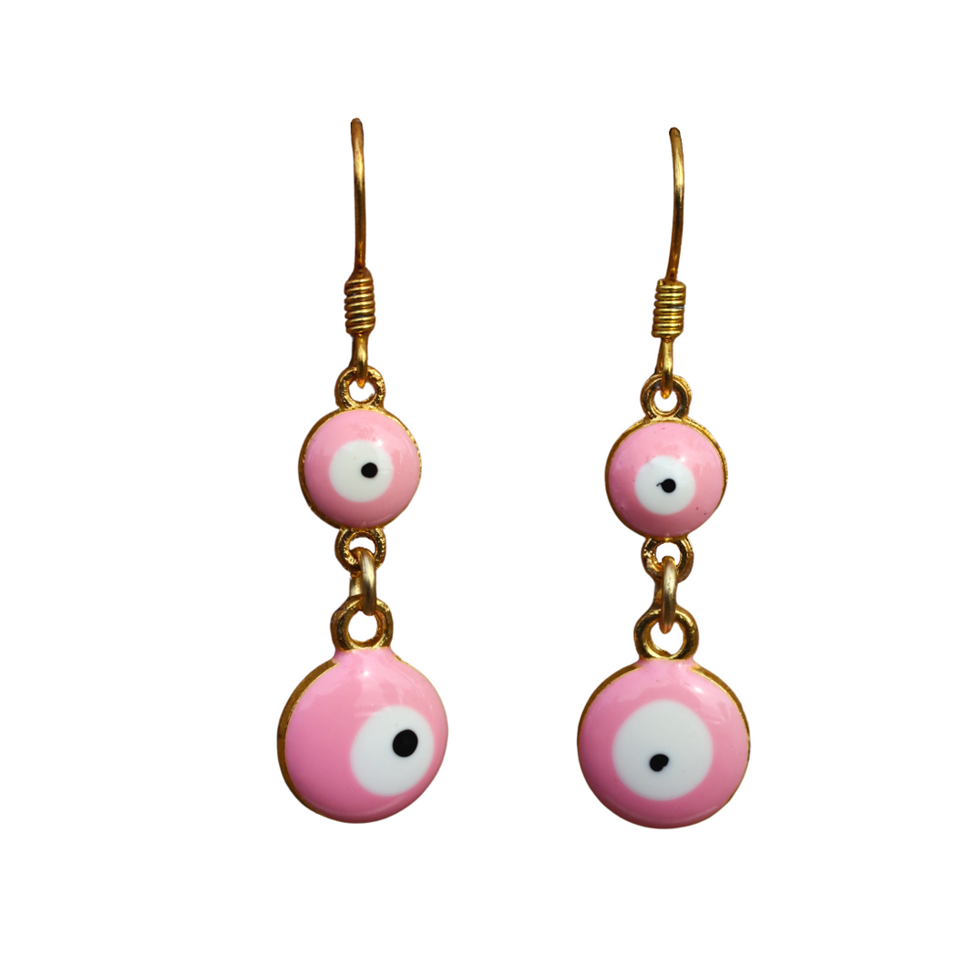 Pink Double Evil Eye Earrings