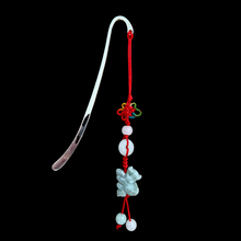 Load image into Gallery viewer, Silver Plated Hook Bookmark with Hanging Jade Monkey
