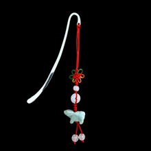 Load image into Gallery viewer, Silver Plated Hook Bookmark with Hanging Jade Ox
