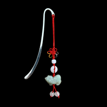 Load image into Gallery viewer, Silver Plated Hook Bookmark with Hanging Jade Pig
