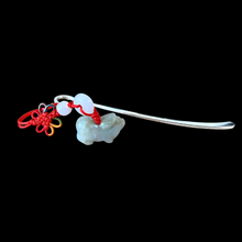 Load image into Gallery viewer, Silver Plated Hook Bookmark with Hanging Jade Pig
