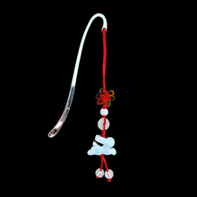 Load image into Gallery viewer, Silver Plated Hook Bookmark with Hanging Jade Rabbit
