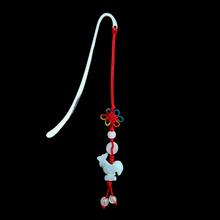 Load image into Gallery viewer, Silver Plated Hook Bookmark with Hanging Jade Rooster
