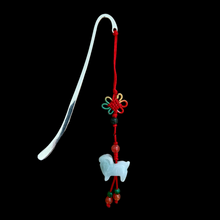 Load image into Gallery viewer, Silver Plated Hook Bookmark with Hanging Jade Sheep
