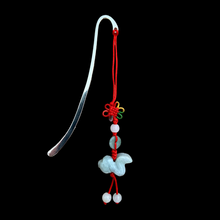 Load image into Gallery viewer, Silver Plated Hook Bookmark with Hanging Jade Snake
